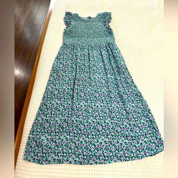 A New Day Maxi Dress Womens Size S Green Floral Smocked Pockets Boho Peasant - Picture 1 of 4